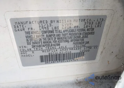 2014 Nissan Sentra Sv from USA, damaged, VIN 3N1AB7AP2EL614709